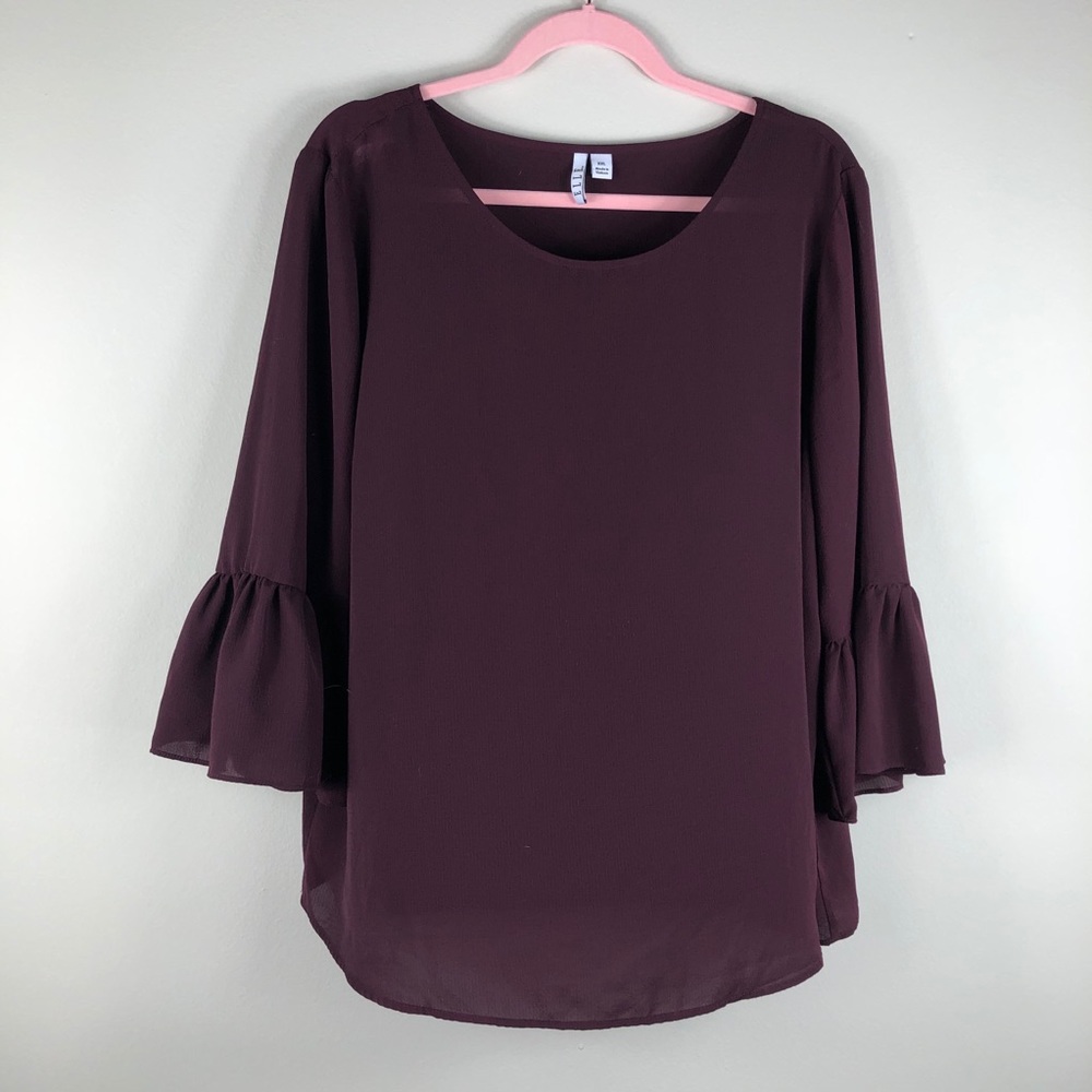 Elle Women’s Blouse in Dark Purple Bell Sleeve
